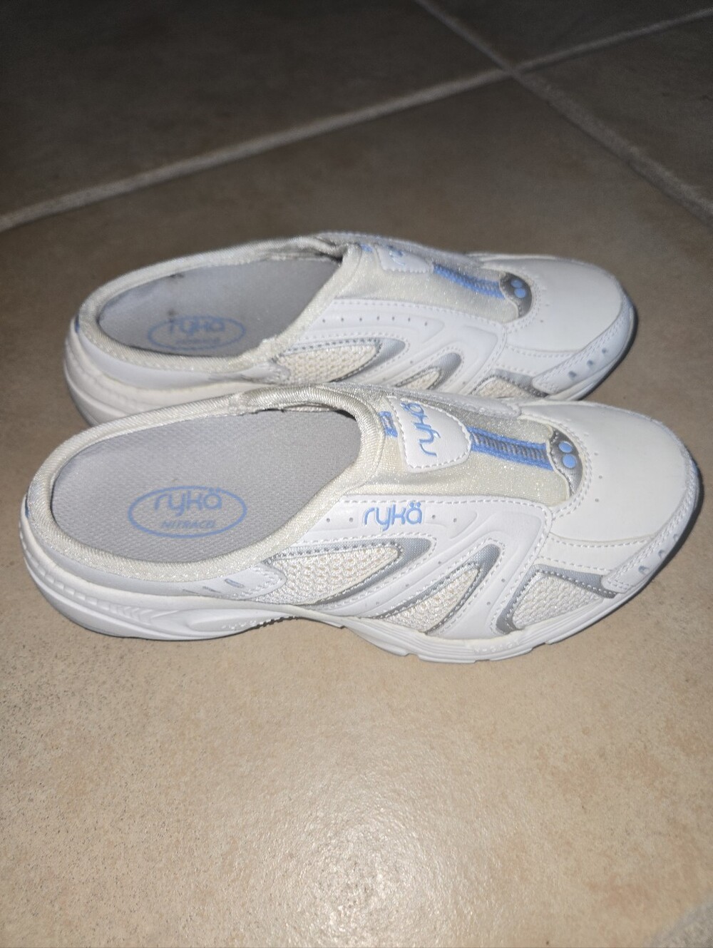 Ryka Rocker White & Light Blue Slip-On Sneakers Mules EUC size 5 - Picture 6 of 10